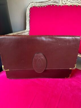 Vintage Cartier Leather Document Clutch - Burgundy
